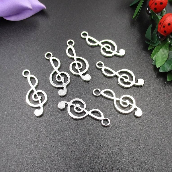 20Pcs 24 × 10 mm argent clé de sol Charms-p1888-B