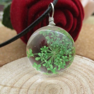 Green Lace Flowers Glass Pendant,Glass Ball Pendant Necklace,Ball Diameter 20mm-BT035