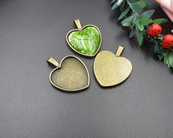10pcs Blank 25mm Bronze Heart Base Settings-Cabochon Bezels-b2102-A