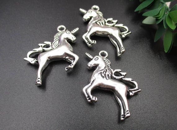 5個 27×37 mm ビッグ シルバー ユニコーン チャーム 2面-p1947