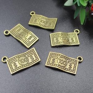 10 pezzi 21 x 13 mm ciondoli dollaro color bronzo antico 2 lati-p1936-A