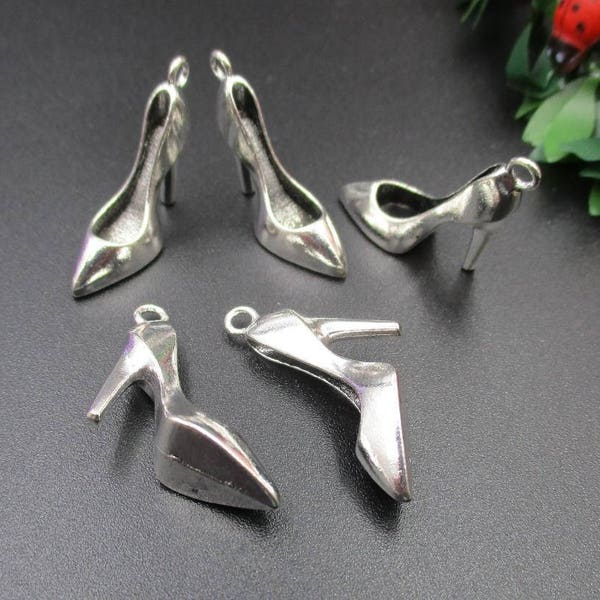 10Pcs 28x12x9mm Silver Shoe Charms,High Heel Shoes 3D-p1933-B