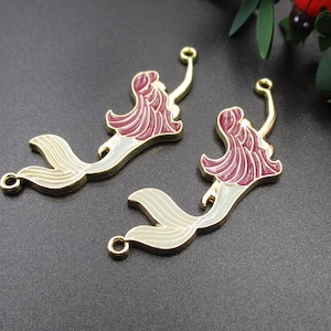 2PCS 45x12mm Enamel Mermaid Charms,2 Loops-p2063