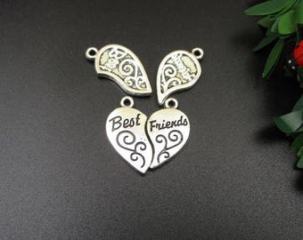 5 Sets 11x18mm Silver Best Friend Heart Charms-P1385