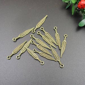 30Pcs 5x29mm Feather Charms Antique Bronze Tone 2 Sided - p1154-A
