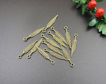 30Pcs 5x29mm Feather Charms Antique Bronze Tone 2 Sided - p1154-A