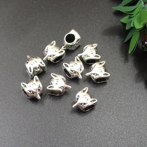 10 pezzi 9 x 8 mm ciondoli volpe argentati perline distanziatrici - dimensione foro 5 mm - p1782-B