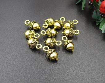 10Pcs 6x8x13mm 3D Acorn Charms, Antique Gold Tone-p1391-C
