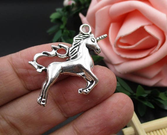 5個 27×37 mm ビッグ シルバー ユニコーン チャーム 2面-p1947