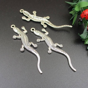 5PCS 56x15mm Silver Gecko Charms-p1813-B