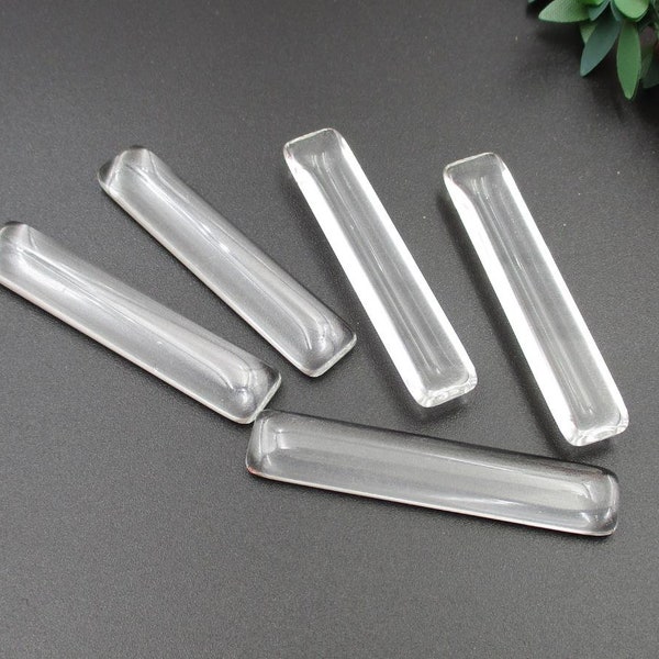 5pcs 50x10mm Strip Clear Transparent Glass Cabochons 5mm Thick-b263