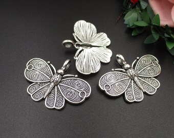 5Pcs 42x32mm Big Silver Butterfly Charms-p2266-B