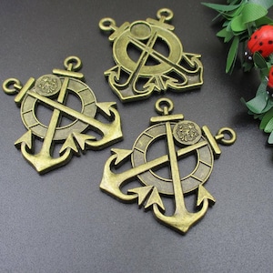 5Pcs 33x38mm Big Bronze Anchor Charms-p1149-A