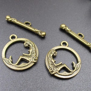 マーメイド OT クラスプ 10 セット、ブロンズ トーン 15 x 17 mm - 22 x 5 mm トグル クラスプ - p1527