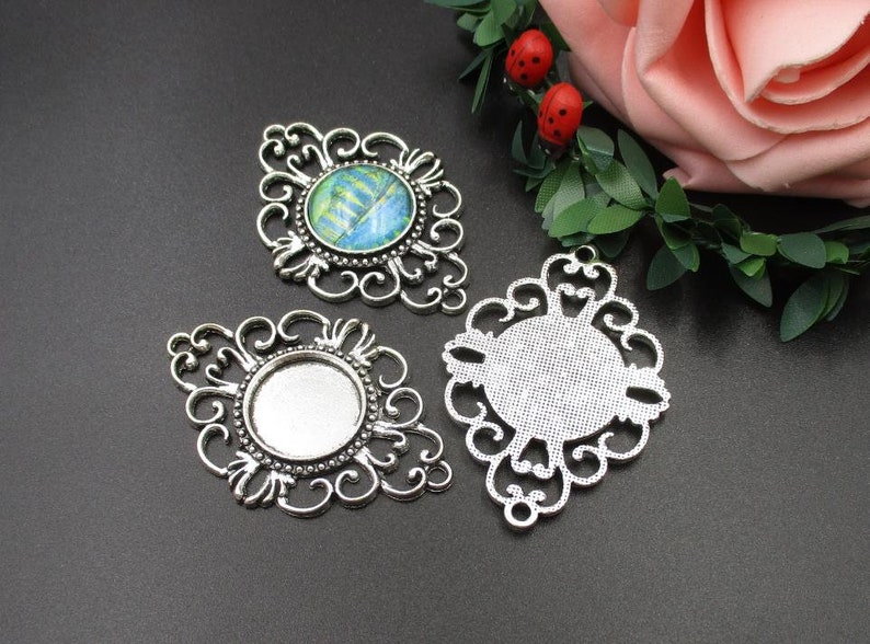 5pcs 18mm Round Cabochon Base Setting 18mm Bezel Pendants,Antique Silver Tone-b2069-B
