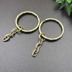 10Pcs 25mm Bronze Key Chain Rings With Attached Chain-p1745-A