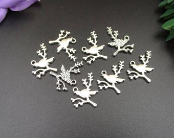 20Pcs 18x25mm Bird on Branch Charms Antique Silver Tone - p1192-B
