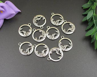 10PCS 15x17mm Mermaid Charms,Round Circle Tag, Antique Silver Tone 2 Sided-p1527-B