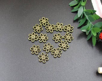 50PCS, 11x12mm,Little Flower Charms,Flower Connector,Antique Bronze Tone,2 Sided-p1429-A