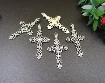 10PCS 20x38mm Filigree Cross Charms,Antique Silver Tone-p1487-B