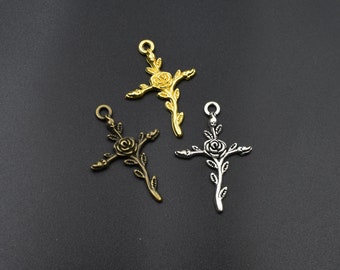 10Pcs 24*35mm Rose Flower Charms,3 Colors Available-p1254