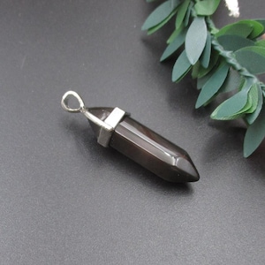 1Pcs 33x8x8mm Semi Precious Agate Gemstone,Hexagonal Point Stones-Dark Brown-G1039-6