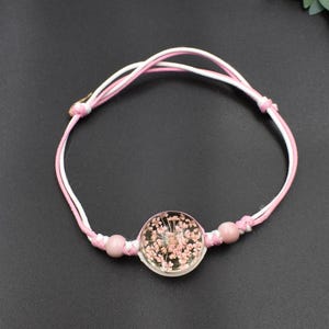 Handmade Dry Flower Bracelet(Adjustable),Glass Ball Charm Bracelet Pink Color-BT205