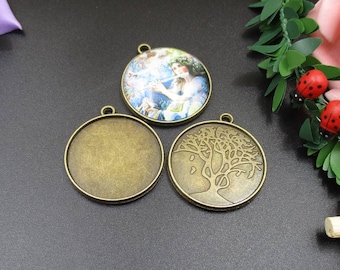 5pcs 30mm Bronze Circle Pendant Blanks,Tree of Life Pendant Setting,Round Blank Findings Trays-b2223