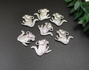 10Pcs 20x20mm Silver Squirrel Charms 2 Sided-p1842