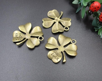 5PCS 27x27mm Bronze Four Leaf Clover Charms-p2079-A