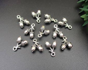 10 dijes de bellota doble de plata de 12 x 15 mm - p1684-B