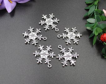 10PCS,28x22mm Silver Snowflake Charms 2 Sided-p1023