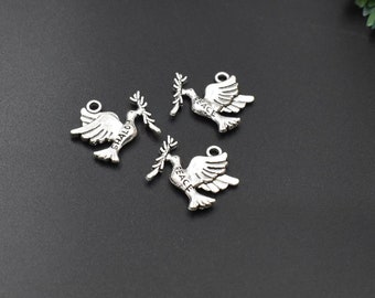 10Pcs 22x20mm Silver Dove Charms-p2507