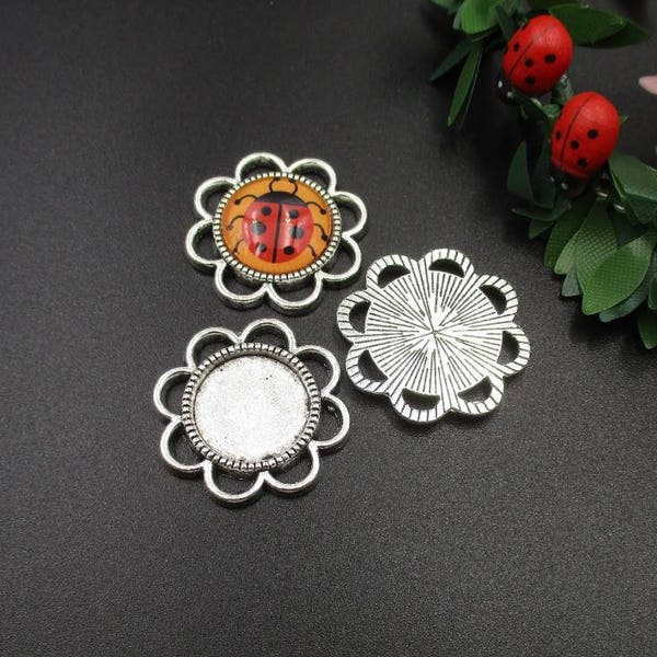 10pcs 14mm Round Cabochon Base Setting,14mm Trays,Round Blank Findings Trays,Silver Bezel Connector-b2165-B