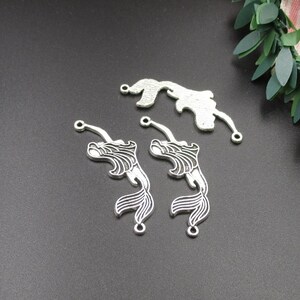 10 Pçs/lote 45 x 12 mm Pingentes de Sereia em Prata, 2 Laços - p2063