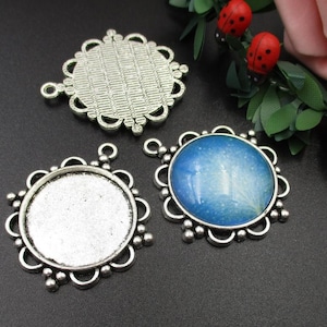 5pcs 25mm Silver Cameo Cabochon Base Setting Pendants,1inch (25mm) Round Blank Findings Trays-b2238-B
