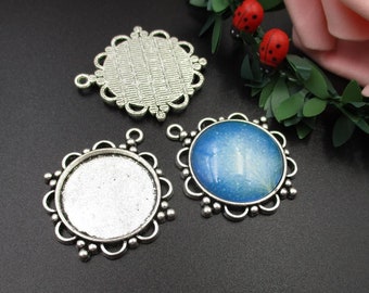 5pcs 25mm Silver Cameo Cabochon Base Setting Pendants,1inch (25mm) Round Blank Findings Trays-b2238-B