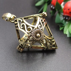 1Pcs 21×21×31mm Bronze Cone Cage Pendant,Fitting 14-16mm Beads-p1964-A