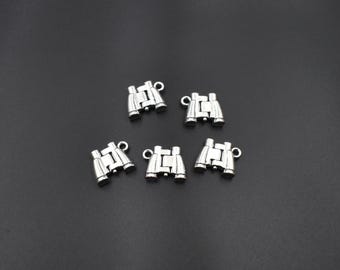 10個入り 15 x 13 mm 双眼鏡チャーム アンティークシルバートーン p2753