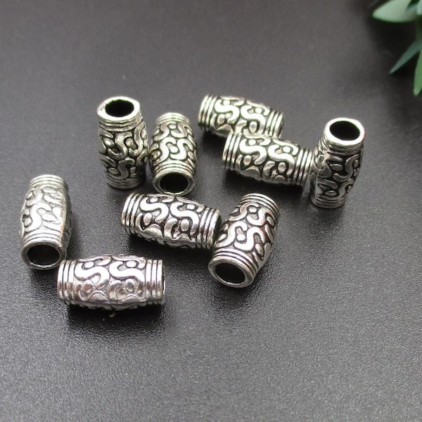 20Pcs 12x7mm Perles d’espacement cylindriques en argent-4mm Trou Size-p1718-B