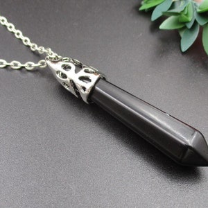 Obsidian Halskette, Silber vergoldet Kette sechseckigen Edelstein-G1038-10