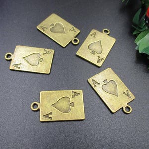 10 piezas de dijes de as de picas de bronce de 20 x 12 mm, de 2 caras, p1364-A