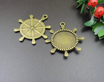 5pcs 20mm Bronze Round Cabochon Base Setting,Rudder Charms,Match 20mm Cabochon-b2207