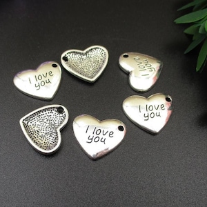 10 dijes de corazón de plata de 15 x 17 mm, palabras de amor - p1619