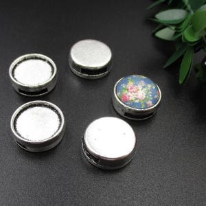 10pcs 12mm Antique Silver Bezel Slide Charm Pendants-b2229-B