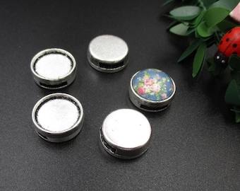 10pcs 12mm Antique Silver Bezel Slide Charm Pendants-b2229-B