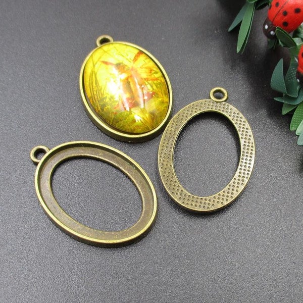 10Pcs Pendant Trays 18x25mm, Oval Cameo Cabochon Base Setting Pendants,Bronze Oval Trays-b2139