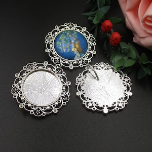 5pcs 25mm Silver Cameo Cabochon Base Setting Pendants,1inch (25mm) Round Blank Findings Trays-b2036-B