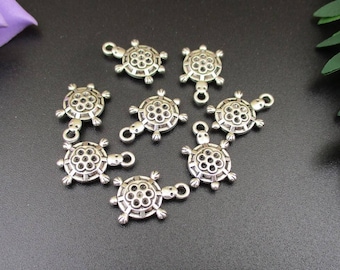 20Pcs 12x19mm Little Turtle Charms Antique Silver Tone 2 Sided-P1182