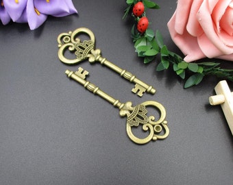 2pcs, 84x32mm, grande clef Bronze charmes de fournitures de bricolage, fabrication de bijoux, breloque en métal-p1965